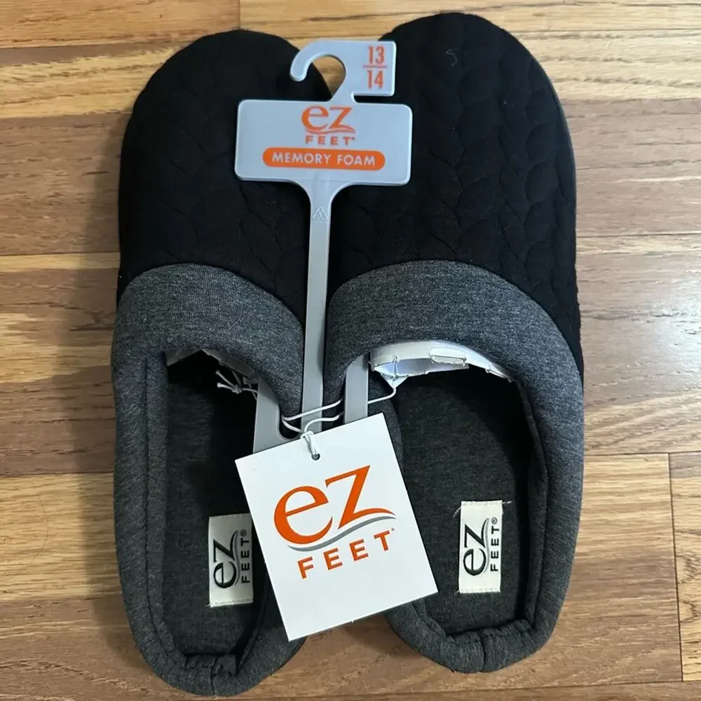 Men’s EZ Feet Memory Foam Slippers, Black and Gray,‎ XXL (13/14)